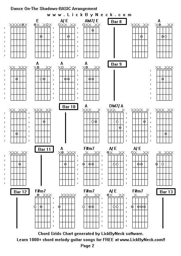 Chord Grids Chart of chord melody fingerstyle guitar song-Dance On-The Shadows-BASIC Arrangement,generated by LickByNeck software.